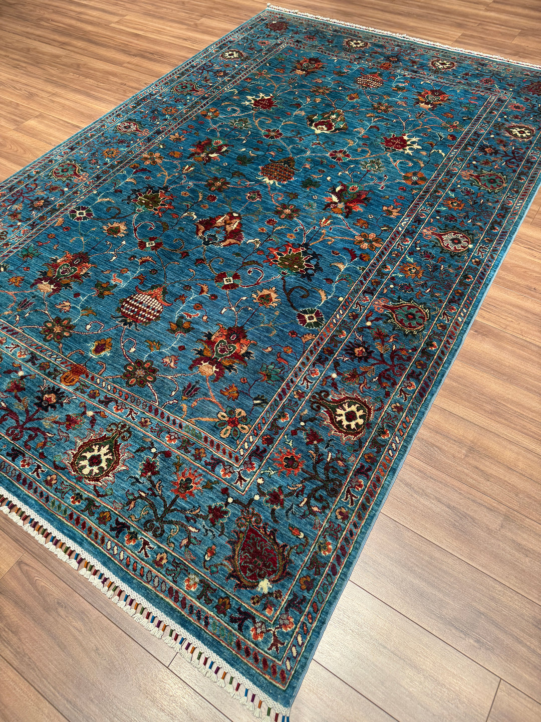 Sultani Binbirgece Orijinal El Dokuması Mavi Kök Boya Yün Halı 203x302 6.13 Metrekare - 7x10 ft