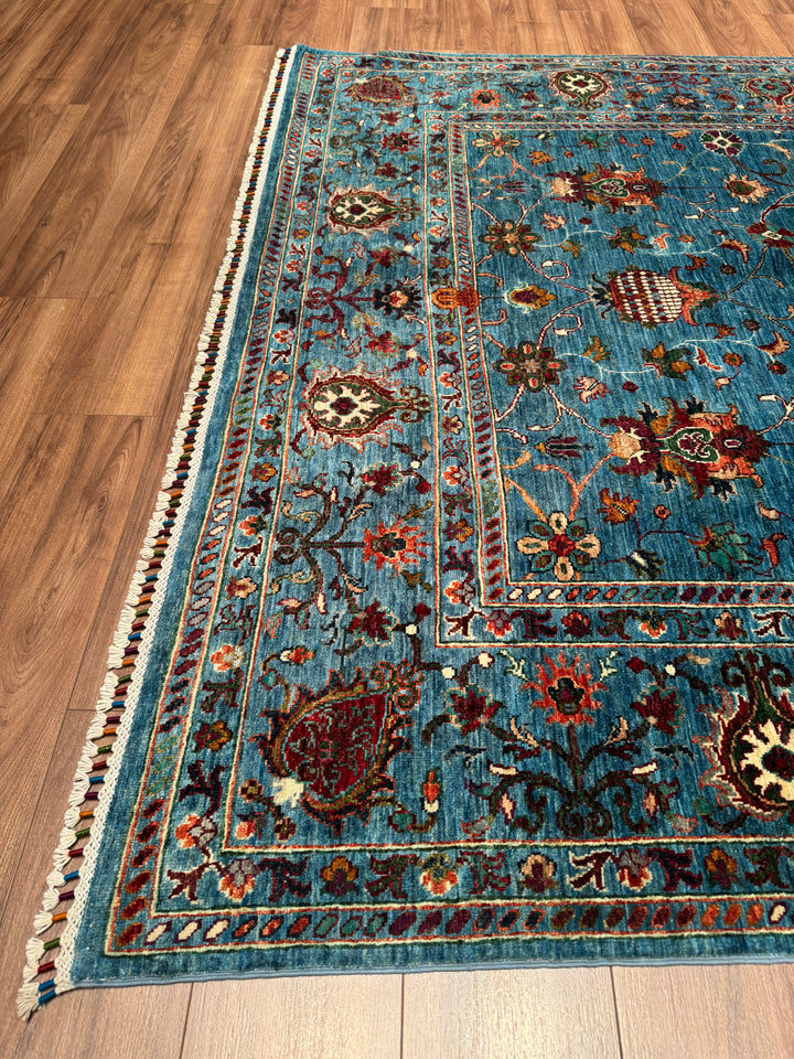 Sultani Binbirgece Orijinal El Dokuması Mavi Kök Boya Yün Halı 203x302 6.13 Metrekare - 7x10 ft