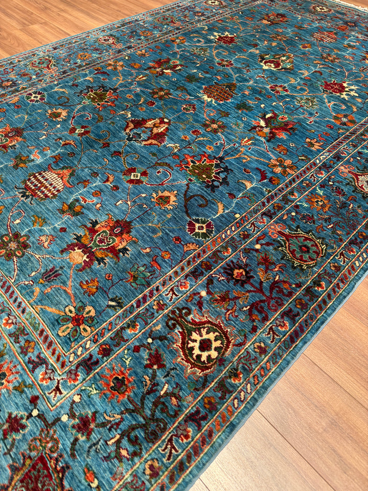 Sultani Binbirgece Orijinal El Dokuması Mavi Kök Boya Yün Halı 203x302 6.13 Metrekare - 7x10 ft