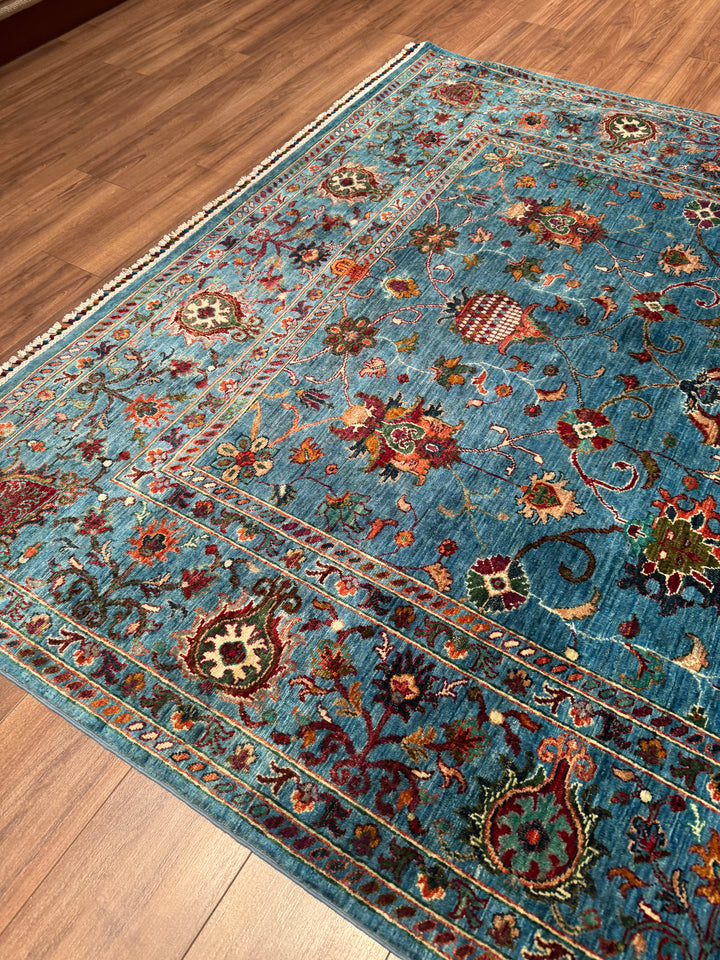 Sultani Binbirgece Orijinal El Dokuması Mavi Kök Boya Yün Halı 203x302 6.13 Metrekare - 7x10 ft