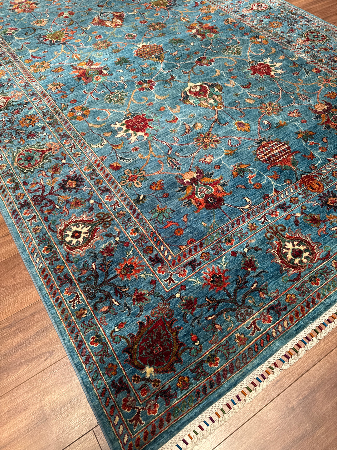 Sultani Binbirgece Orijinal El Dokuması Mavi Kök Boya Yün Halı 203x302 6.13 Metrekare - 7x10 ft