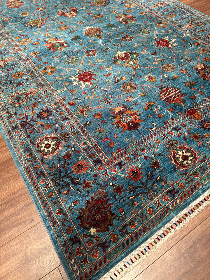 Sultani Binbirgece Orijinal El Dokuması Mavi Kök Boya Yün Halı 203x302 6.13 Metrekare - 7x10 ft