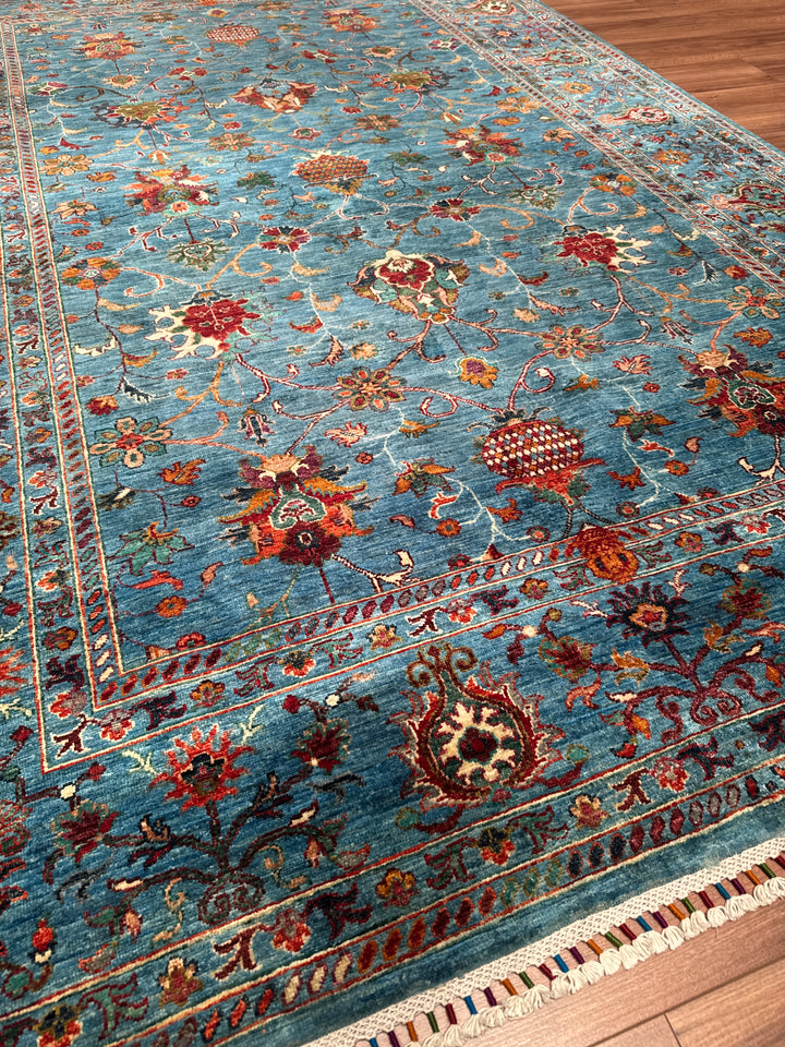 Sultani Binbirgece Orijinal El Dokuması Mavi Kök Boya Yün Halı 203x302 6.13 Metrekare - 7x10 ft