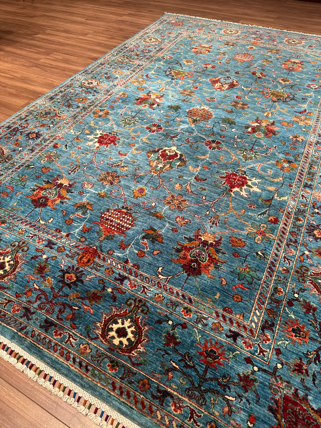 Sultani Binbirgece Orijinal El Dokuması Mavi Kök Boya Yün Halı 203x302 6.13 Metrekare - 7x10 ft