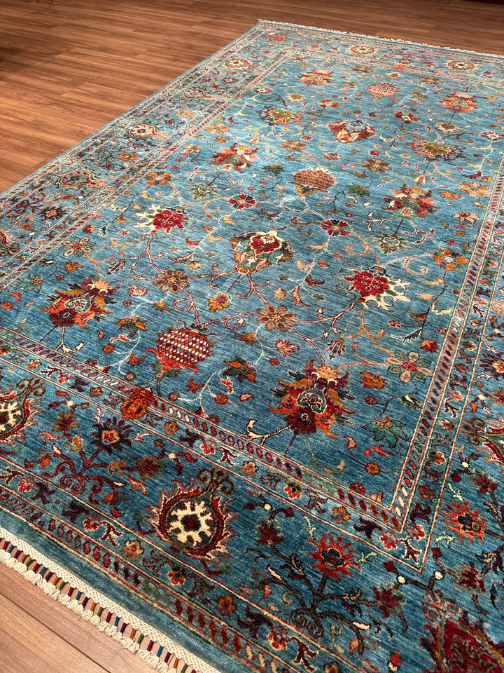 Sultani Binbirgece Orijinal El Dokuması Mavi Kök Boya Yün Halı 203x302 6.13 Metrekare - 7x10 ft
