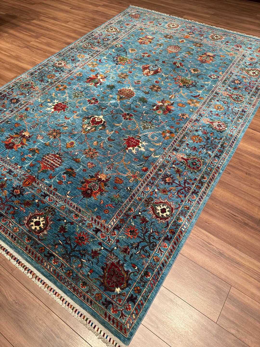 Sultani Binbirgece Orijinal El Dokuması Mavi Kök Boya Yün Halı 203x302 6.13 Metrekare - 7x10 ft