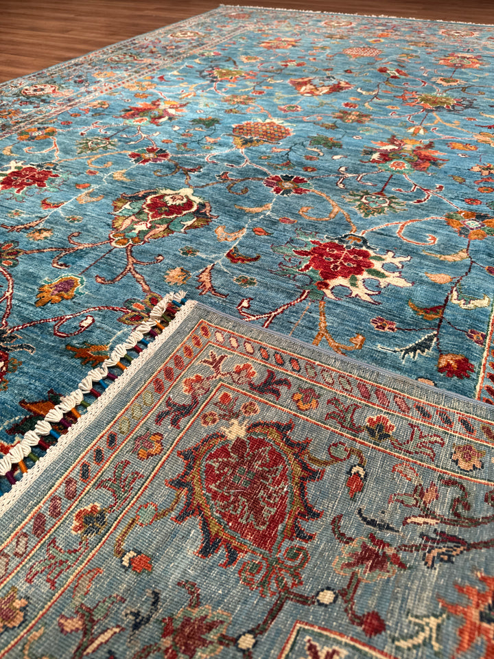 Sultani Binbirgece Orijinal El Dokuması Mavi Kök Boya Yün Halı 203x302 6.13 Metrekare - 7x10 ft