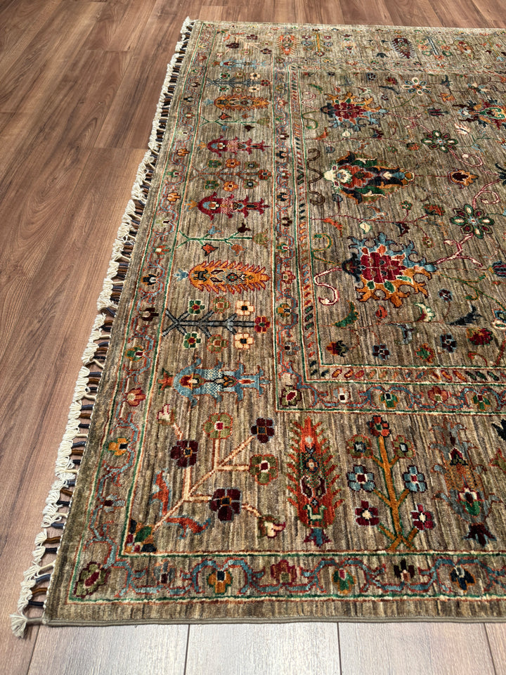 Sultani Binbirgece Orijinal El Dokuması Bej Kök Boya Yün Halı 202x288 5.82 Metrekare - 7x10 ft
