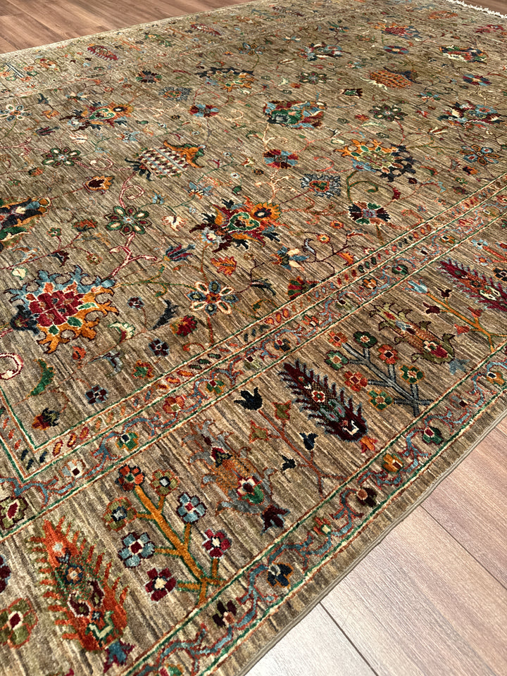 Sultani Binbirgece Orijinal El Dokuması Bej Kök Boya Yün Halı 202x288 5.82 Metrekare - 7x10 ft