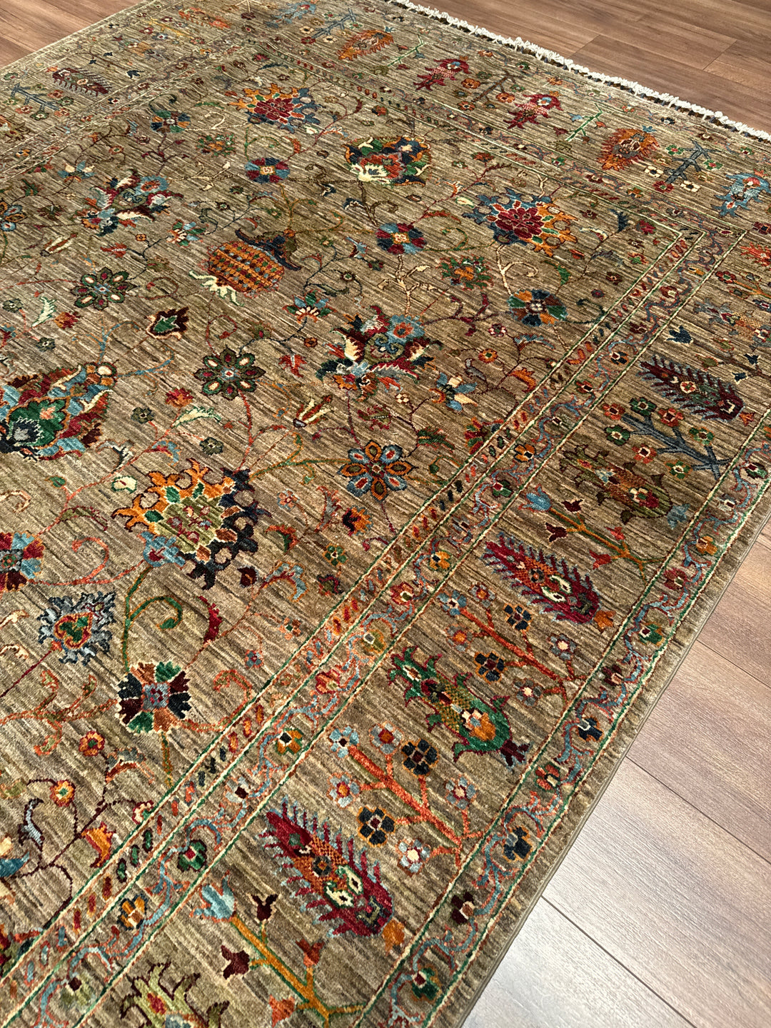 Sultani Binbirgece Orijinal El Dokuması Bej Kök Boya Yün Halı 202x288 5.82 Metrekare - 7x10 ft