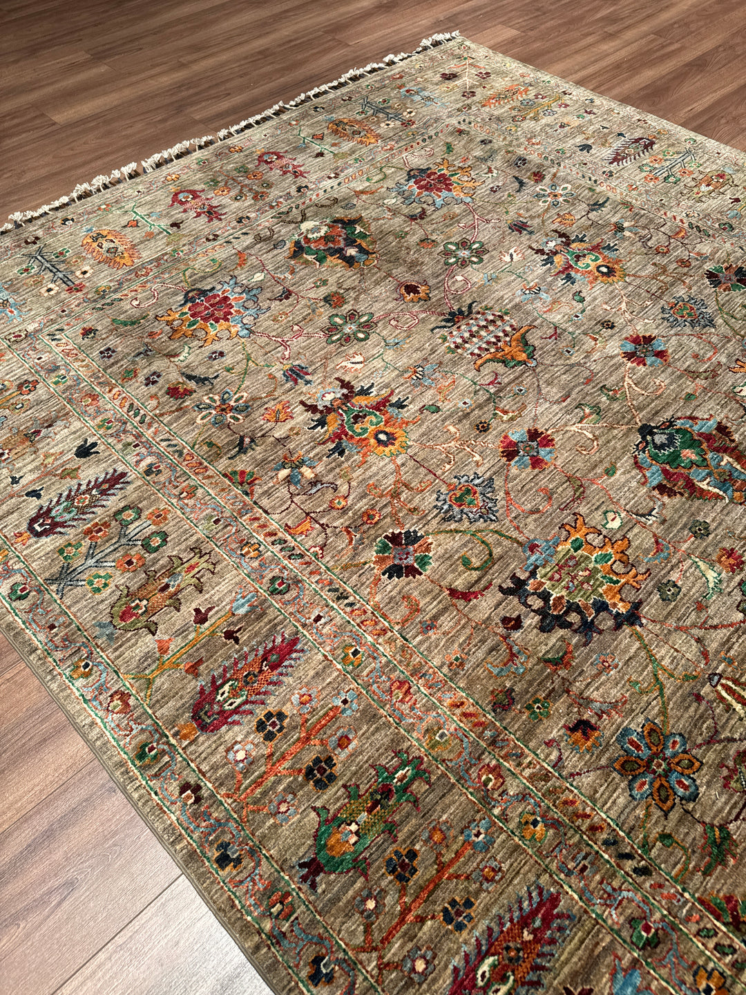 Sultani Binbirgece Orijinal El Dokuması Bej Kök Boya Yün Halı 202x288 5.82 Metrekare - 7x10 ft