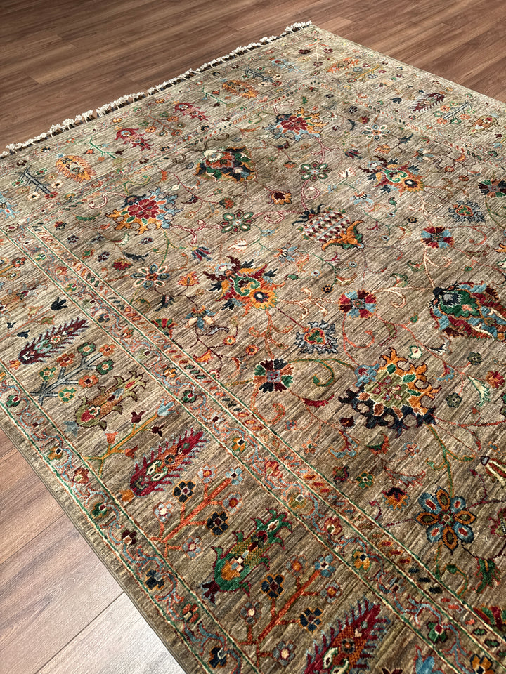 Sultani Binbirgece Orijinal El Dokuması Bej Kök Boya Yün Halı 202x288 5.82 Metrekare - 7x10 ft