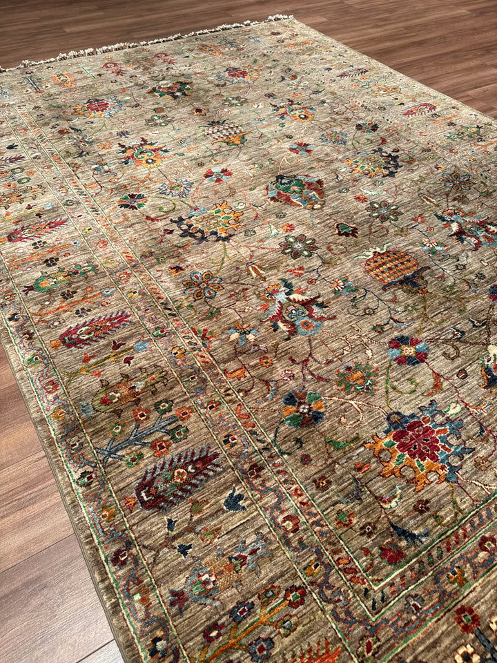 Sultani Binbirgece Orijinal El Dokuması Bej Kök Boya Yün Halı 202x288 5.82 Metrekare - 7x10 ft