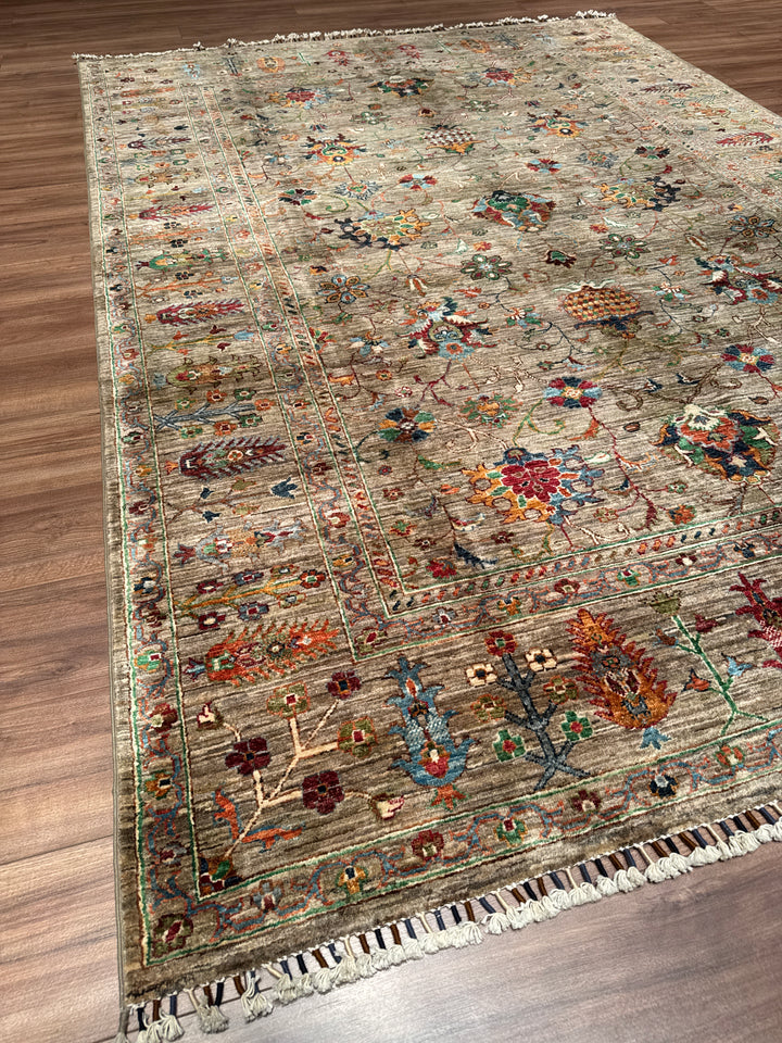 Sultani Binbirgece Orijinal El Dokuması Bej Kök Boya Yün Halı 202x288 5.82 Metrekare - 7x10 ft