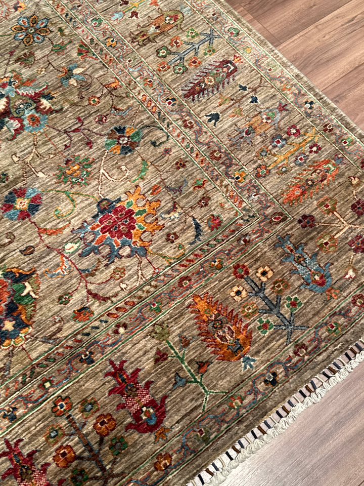 Sultani Binbirgece Orijinal El Dokuması Bej Kök Boya Yün Halı 202x288 5.82 Metrekare - 7x10 ft