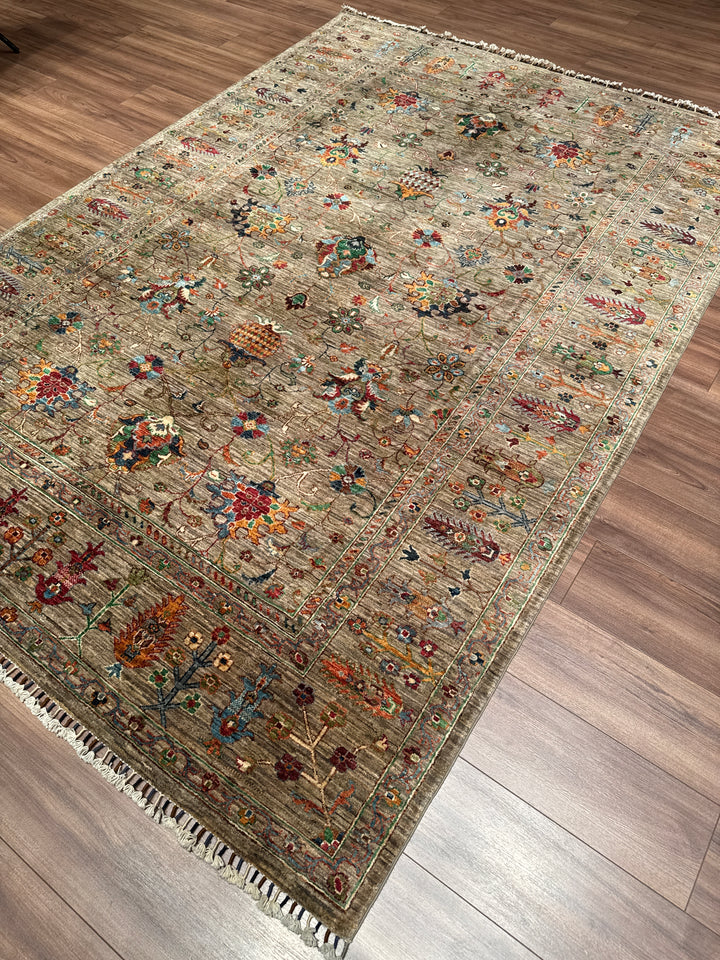 Sultani Binbirgece Orijinal El Dokuması Bej Kök Boya Yün Halı 202x288 5.82 Metrekare - 7x10 ft