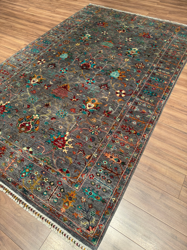 Sultani Binbirgece Orijinal El Dokuması Gri Kök Boya Yün Halı 198x305 6.04 Metrekare - 7x10 ft
