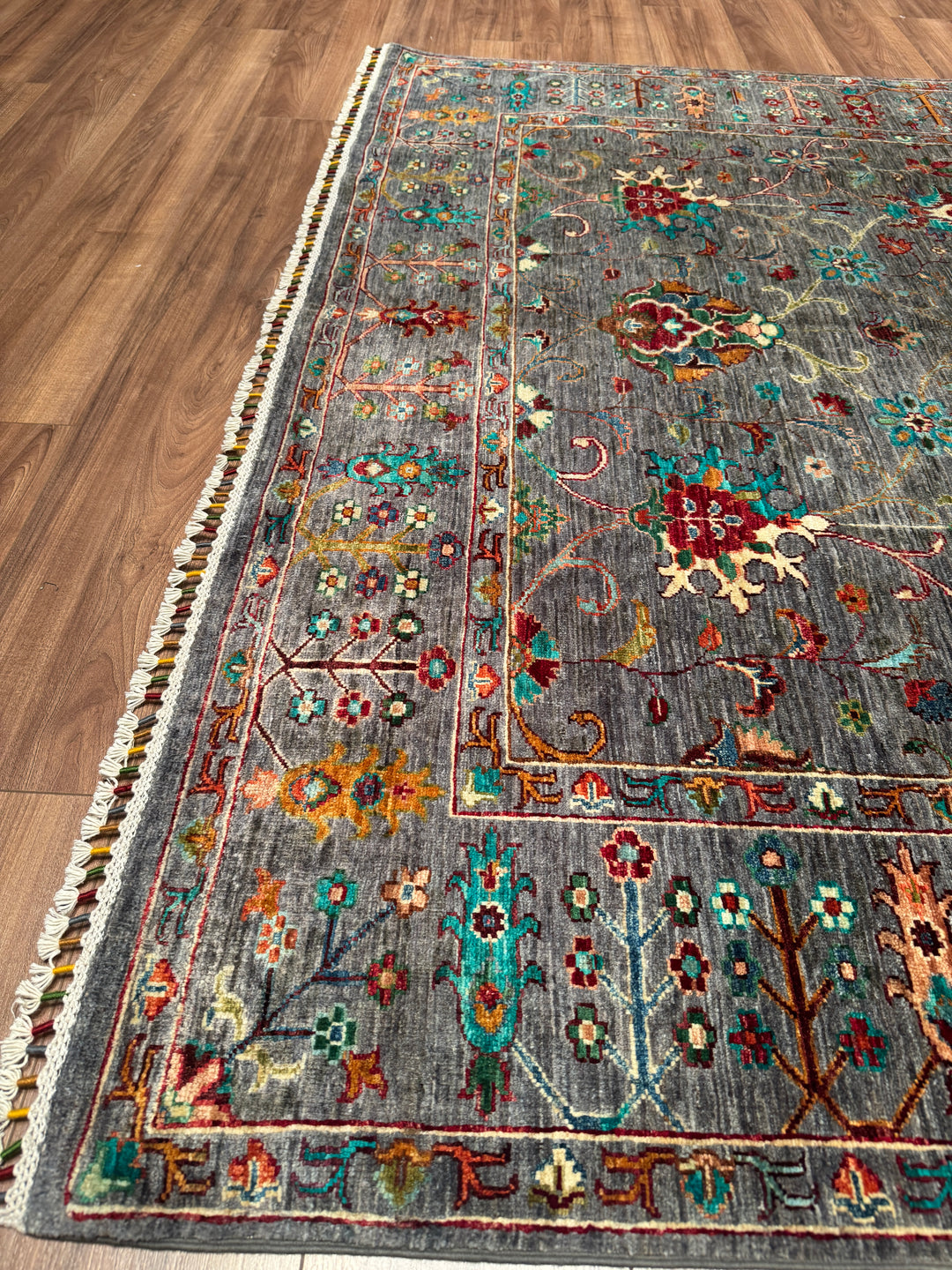 Sultani Binbirgece Orijinal El Dokuması Gri Kök Boya Yün Halı 198x305 6.04 Metrekare - 7x10 ft