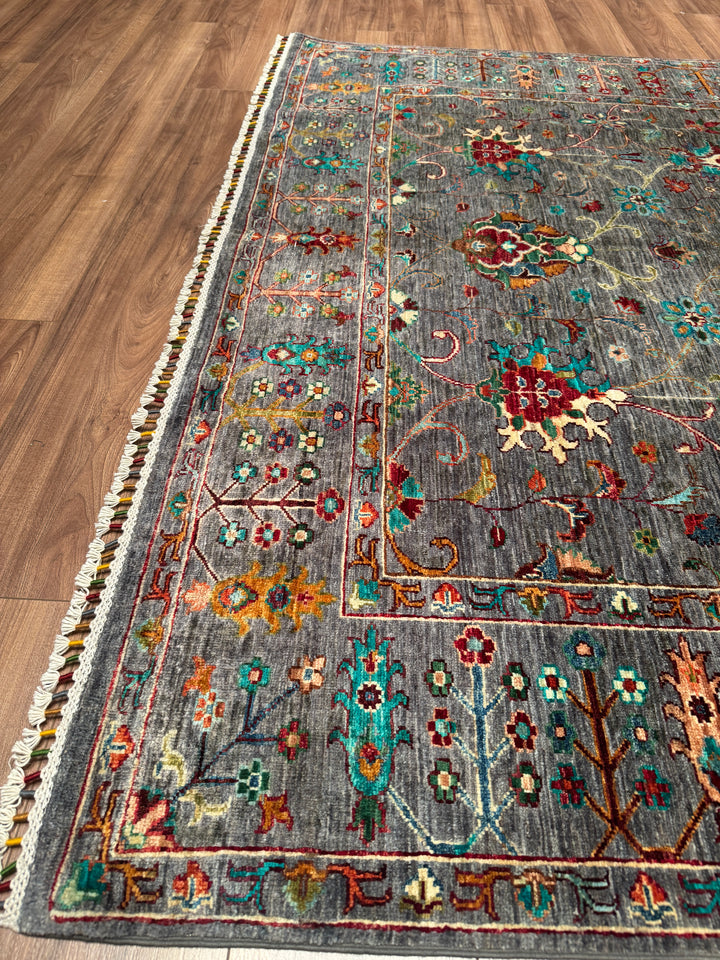 Sultani Binbirgece Orijinal El Dokuması Gri Kök Boya Yün Halı 198x305 6.04 Metrekare - 7x10 ft