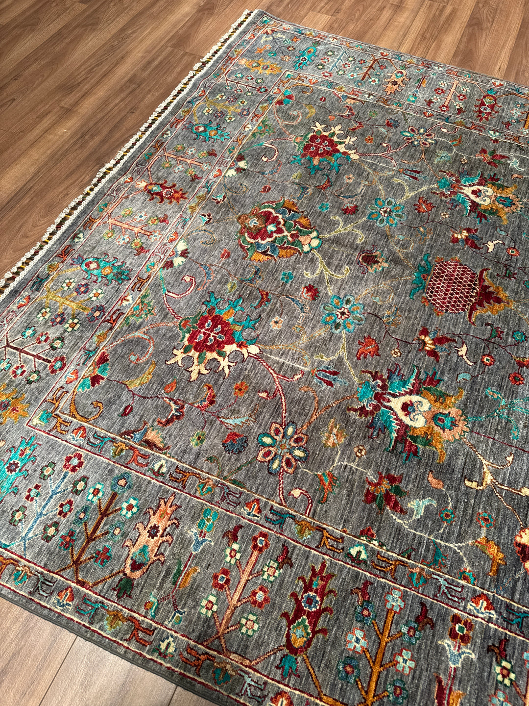 Sultani Binbirgece Orijinal El Dokuması Gri Kök Boya Yün Halı 198x305 6.04 Metrekare - 7x10 ft