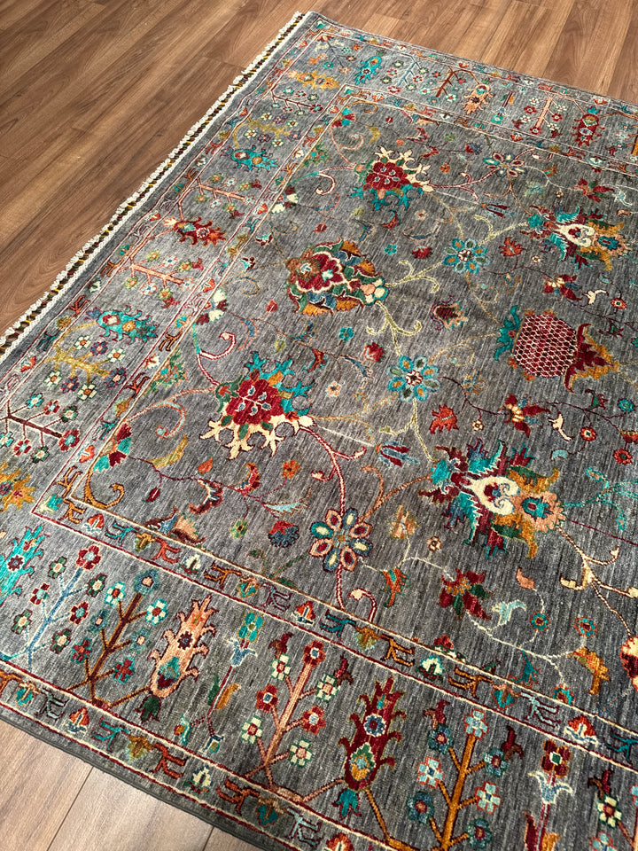 Sultani Binbirgece Orijinal El Dokuması Gri Kök Boya Yün Halı 198x305 6.04 Metrekare - 7x10 ft