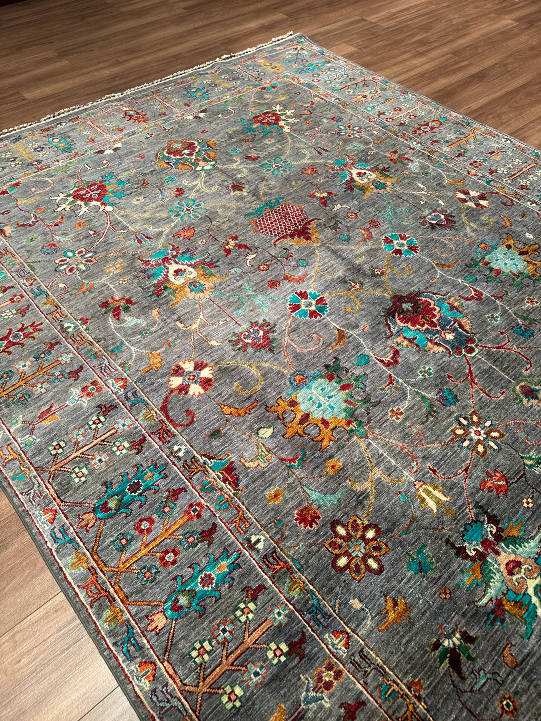 Sultani Binbirgece Orijinal El Dokuması Gri Kök Boya Yün Halı 198x305 6.04 Metrekare - 7x10 ft