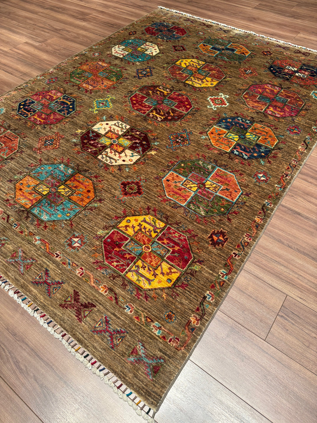 Veziri Original Hand-Woven Beige Vegetable Dyed Wool Carpet 174x240 4.18 Square Meters - 6x8 ft