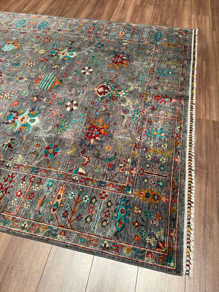 Sultani Binbirgece Orijinal El Dokuması Gri Kök Boya Yün Halı 198x305 6.04 Metrekare - 7x10 ft