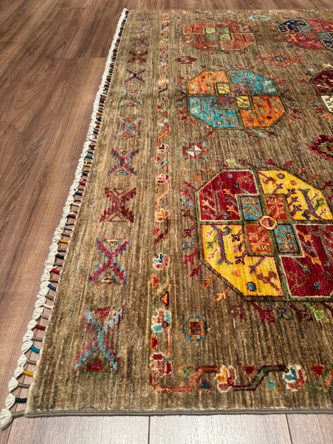 Veziri Original Hand-Woven Beige Vegetable Dyed Wool Carpet 174x240 4.18 Square Meters - 6x8 ft