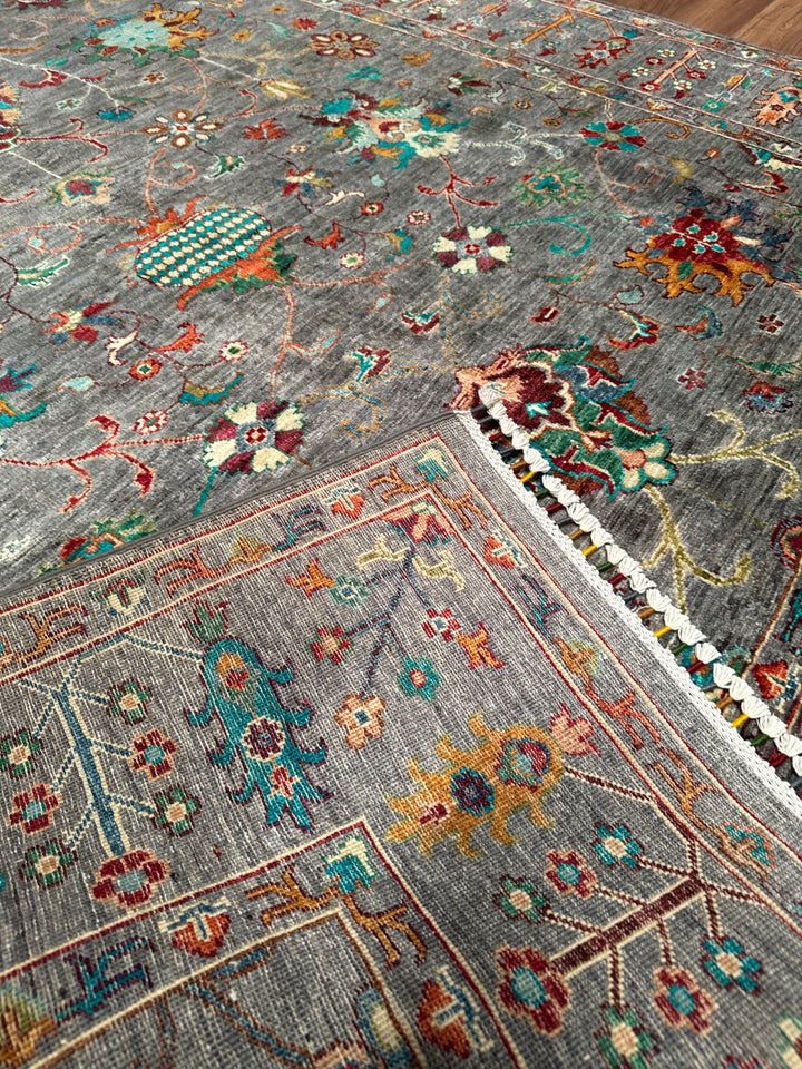 Sultani Binbirgece Orijinal El Dokuması Gri Kök Boya Yün Halı 198x305 6.04 Metrekare - 7x10 ft