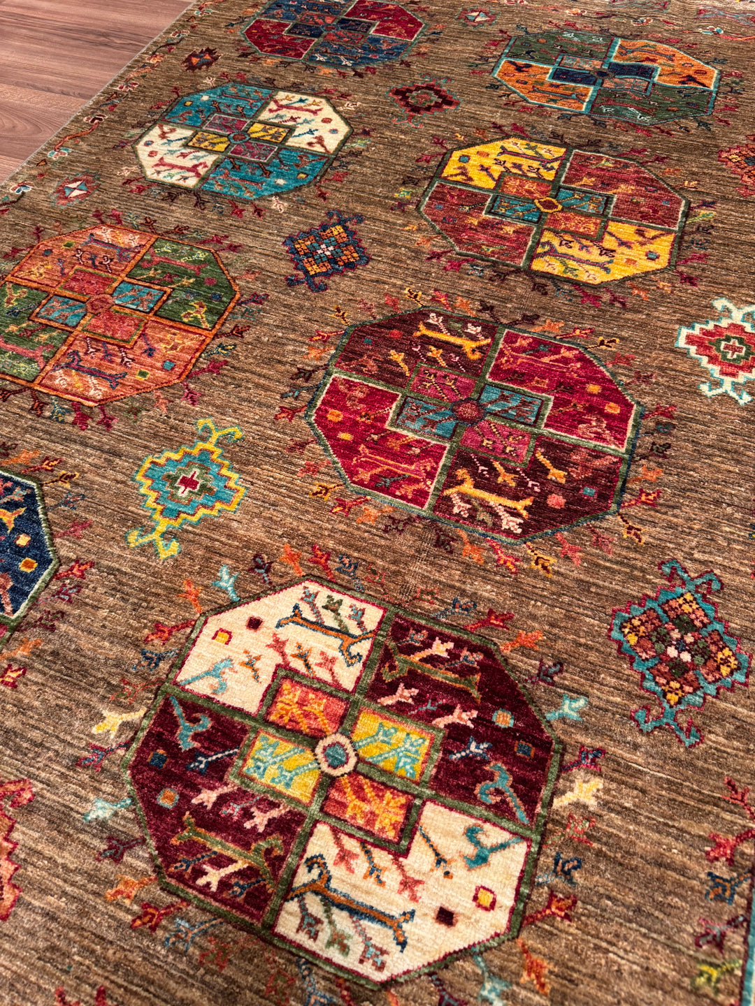 Veziri Original Hand-Woven Beige Vegetable Dyed Wool Carpet 174x240 4.18 Square Meters - 6x8 ft