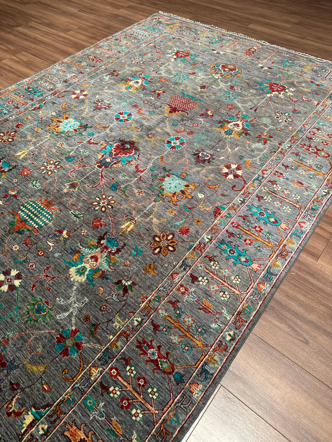 Sultani Binbirgece Orijinal El Dokuması Gri Kök Boya Yün Halı 198x305 6.04 Metrekare - 7x10 ft