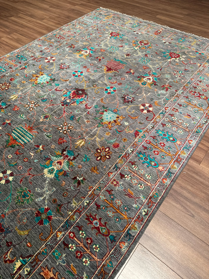 Sultani Binbirgece Orijinal El Dokuması Gri Kök Boya Yün Halı 198x305 6.04 Metrekare - 7x10 ft