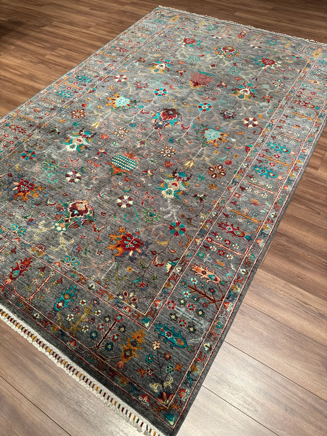 Sultani Binbirgece Orijinal El Dokuması Gri Kök Boya Yün Halı 198x305 6.04 Metrekare - 7x10 ft