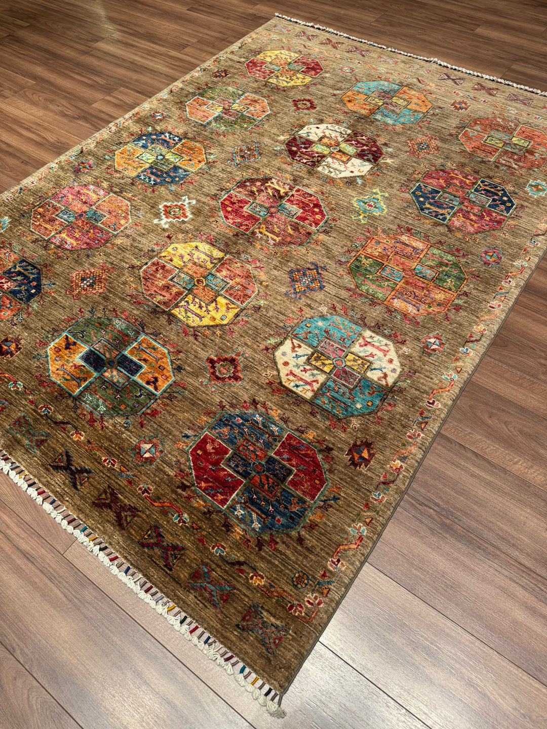Veziri Original Hand-Woven Beige Vegetable Dyed Wool Carpet 174x240 4.18 Square Meters - 6x8 ft