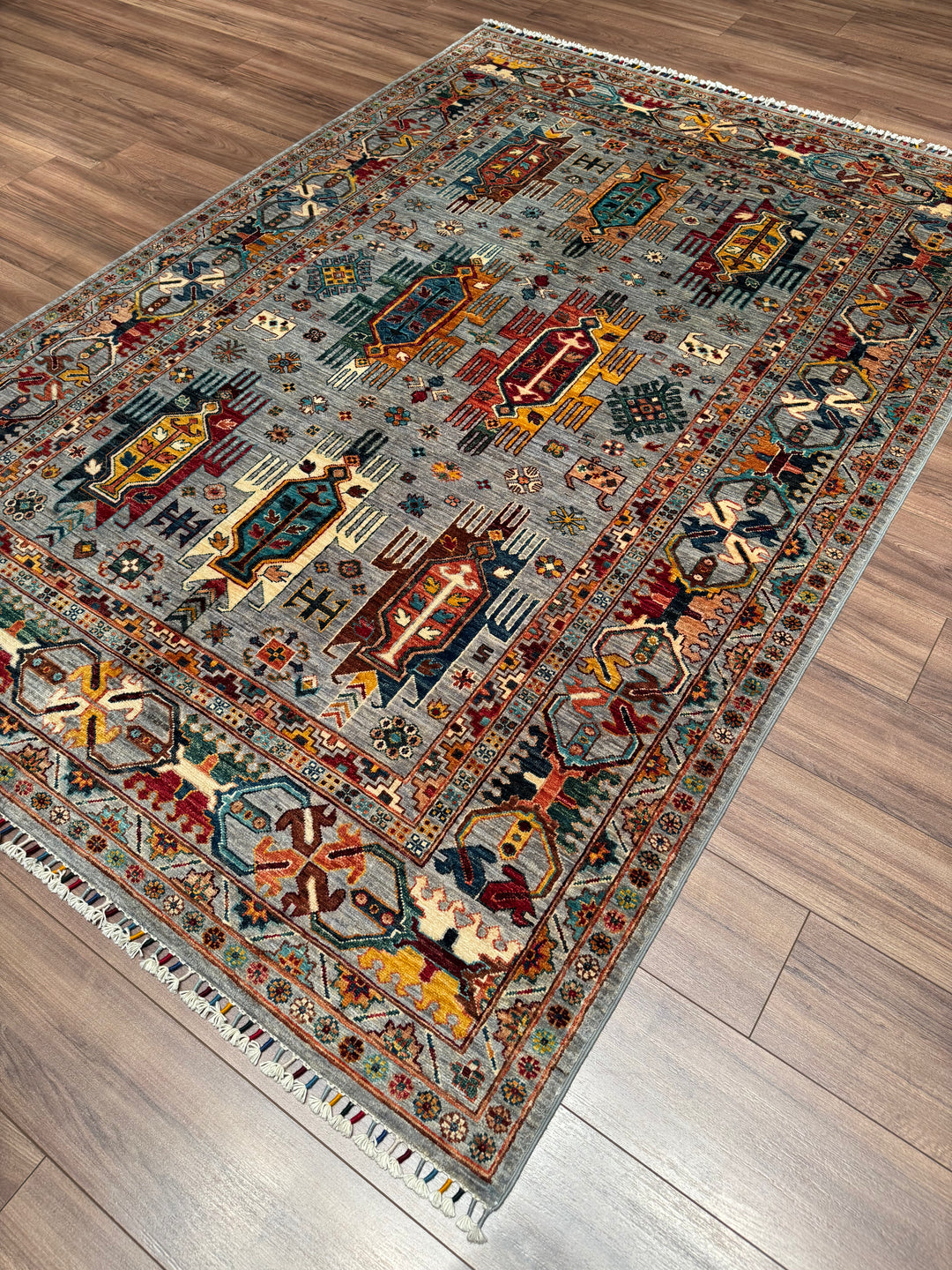 Veziri Orijinal El Dokuması Gri Kök Boya Yün Halı 176x250 4.40 Metrekare - 6x8 ft