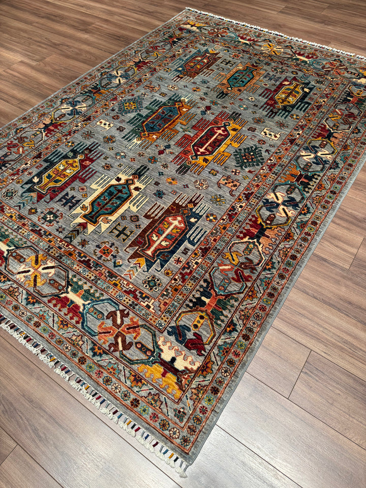 Veziri Orijinal El Dokuması Gri Kök Boya Yün Halı 176x250 4.40 Metrekare - 6x8 ft