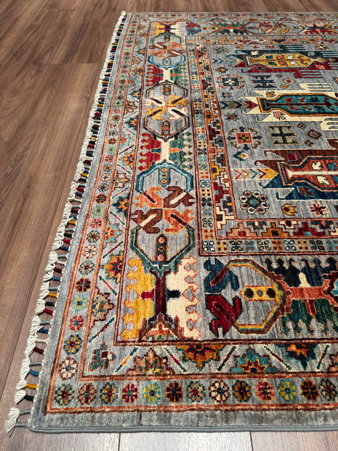 Veziri Orijinal El Dokuması Gri Kök Boya Yün Halı 176x250 4.40 Metrekare - 6x8 ft