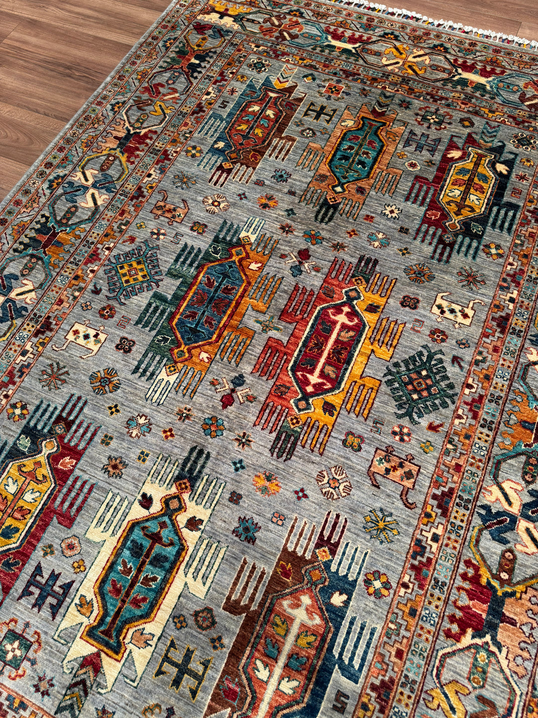 Veziri Orijinal El Dokuması Gri Kök Boya Yün Halı 176x250 4.40 Metrekare - 6x8 ft