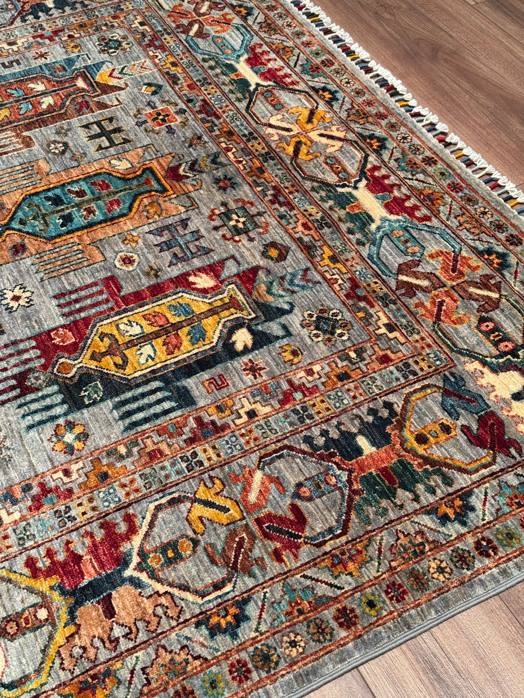 Veziri Orijinal El Dokuması Gri Kök Boya Yün Halı 176x250 4.40 Metrekare - 6x8 ft