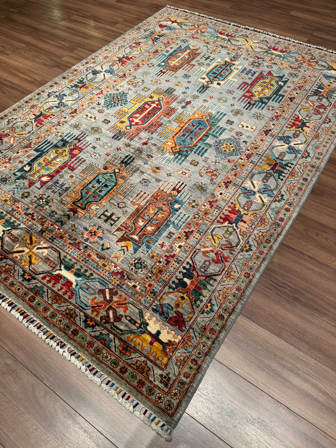 Veziri Orijinal El Dokuması Gri Kök Boya Yün Halı 176x250 4.40 Metrekare - 6x8 ft