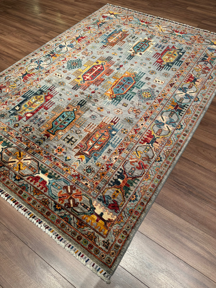 Veziri Orijinal El Dokuması Gri Kök Boya Yün Halı 176x250 4.40 Metrekare - 6x8 ft