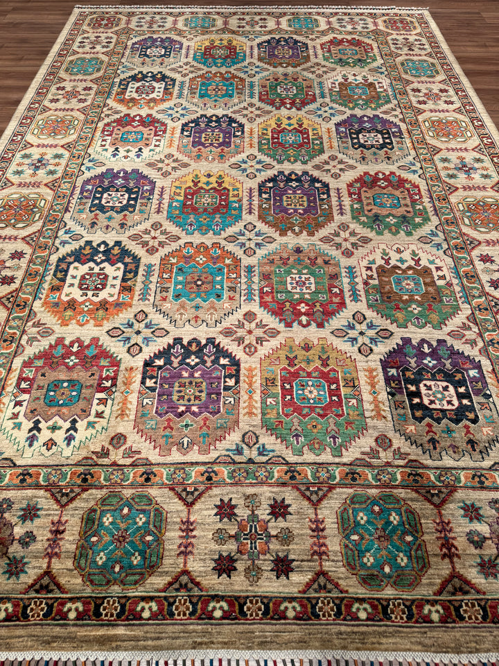 Veziri Orijinal El Dokuması Bej Kök Boya Yün Halı 209x312 6.52 Metrekare - 7x10 ft