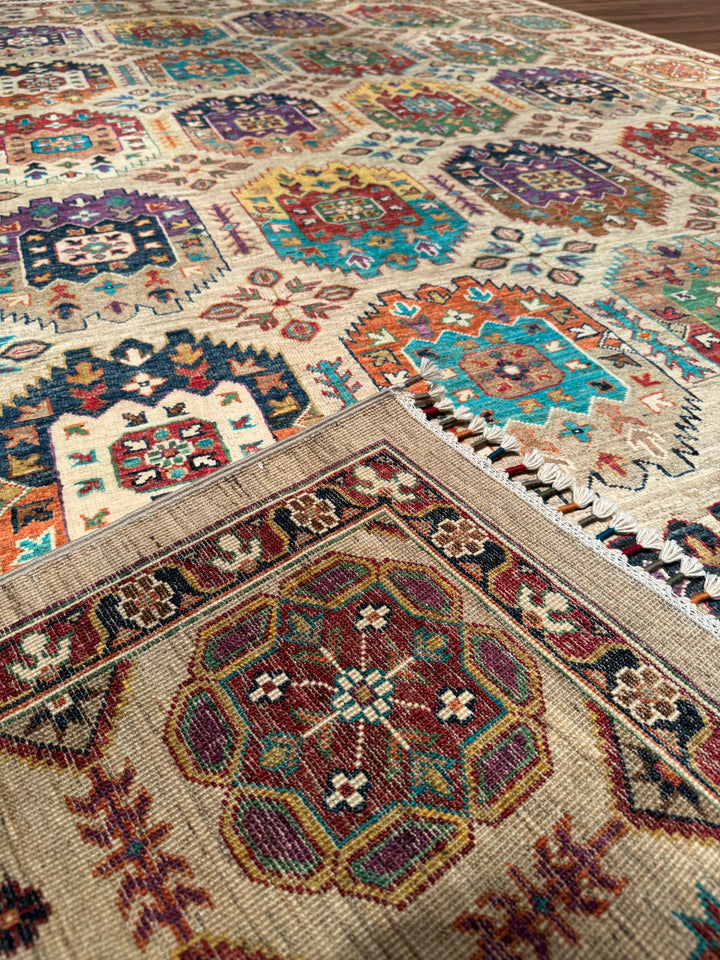 Veziri Orijinal El Dokuması Bej Kök Boya Yün Halı 209x312 6.52 Metrekare - 7x10 ft