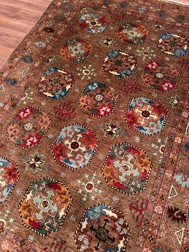 Veziri Original Hand-Woven Brown Vegetable Dyed Wool Carpet 175x256 4.48 Square Meters - 6x8 ft