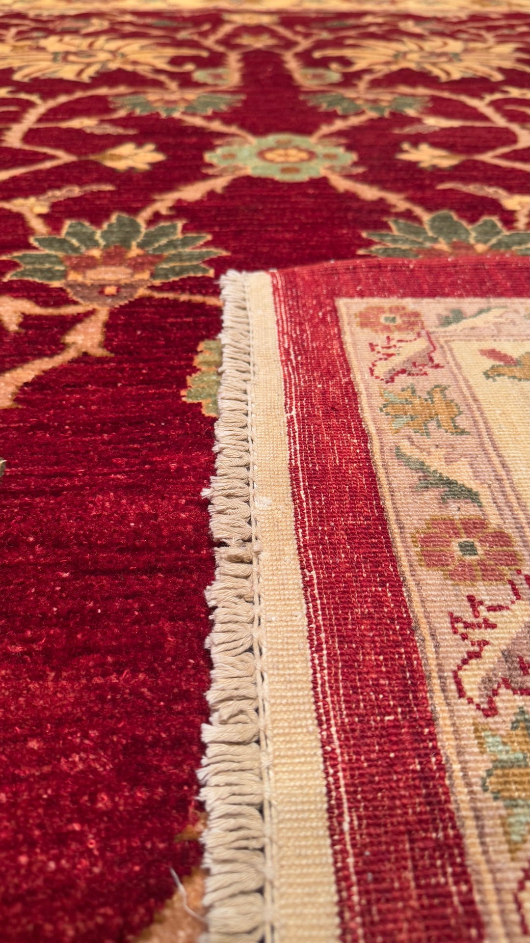 Uşak Original Hand Woven Red Cream Vegetable Dyed Wool Carpet 248x317 7.86 Square Meters - 8x10 ft