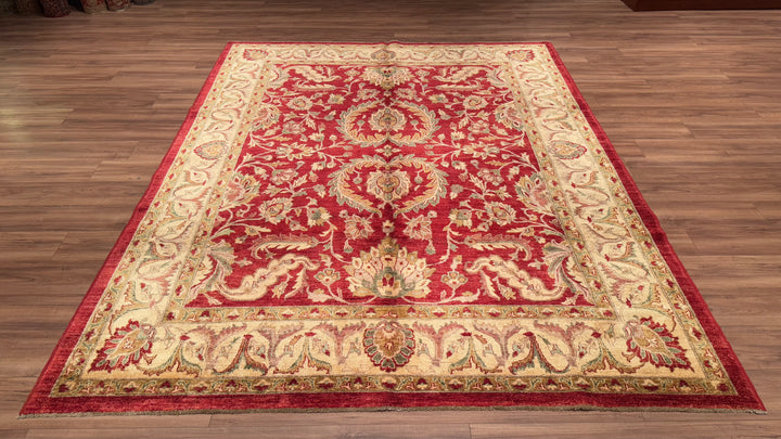 Uşak Orjinal El Dokuması Kırmızı Krem Kök Boya Yün Halı 241x310 7.47 Metrekare - 8x10 ft