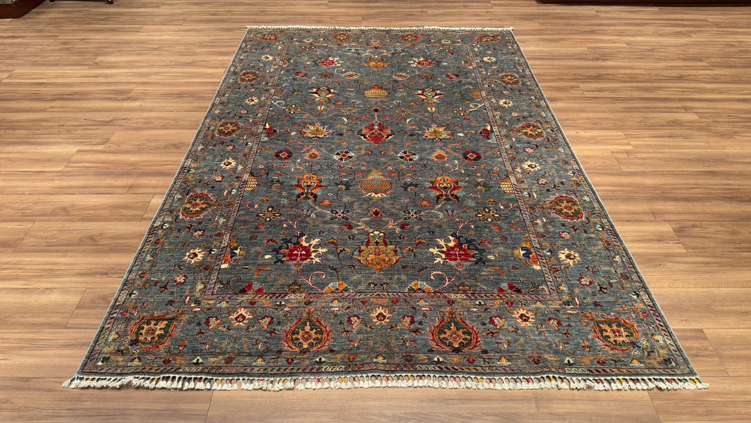 Sultani Floral Original Hand Woven Gray Vegetable Dyed Wool Carpet 199x299 5.95 Square Meters - 6x10 ft