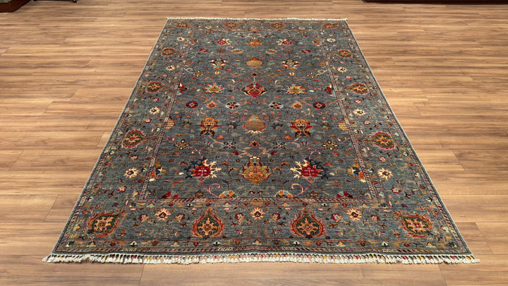 Sultani Floral Original Hand Woven Gray Vegetable Dyed Wool Carpet 199x299 5.95 Square Meters - 6x10 ft