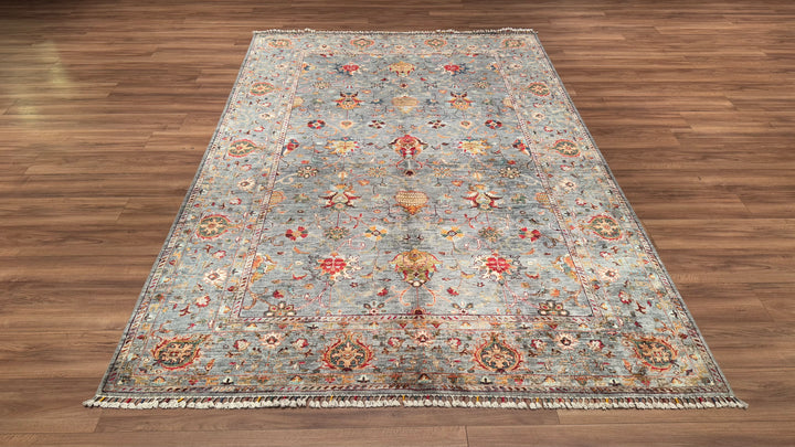 Sultani Floral Original Hand Woven Gray Vegetable Dyed Wool Carpet 199x299 5.95 Square Meters - 6x10 ft